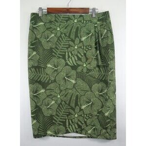 Ripskirt Hawaiian Wrap Skirt Green Hibiscus Length 3 Pleats Resort Wear Swim L